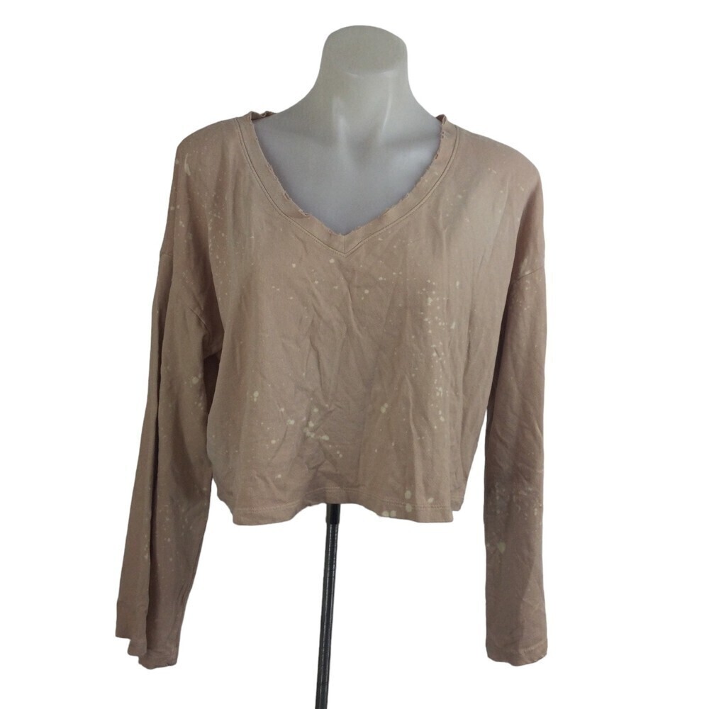 Anthropologie Postmark Womens Crop Sweatshirt Distress Splatter Top Peach SZ S